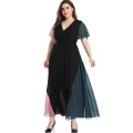 2021 New Arrival A-line Maxi Dress splicing plus size v-neck stitching color contrast loose casual dress